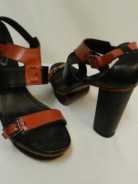 TOD'S Leather platform sandals w/ buckle color-block heels Size Sz 38.5  US 8.5
